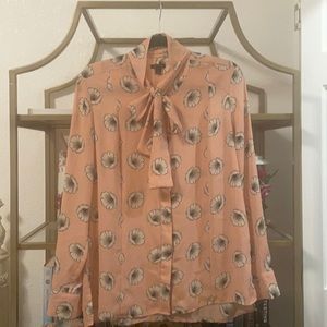 Floral Blouse Neck Tie Pink